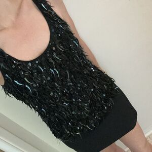 Theory black crescent beaded sequin mini cocktail dress 4